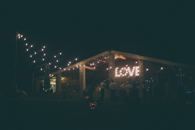 LOVE marquee sign with lights. Barn wedding with fairy lights and paper lanterns. Grey White Farm Wedding, South Africa // Maryke Albertyn