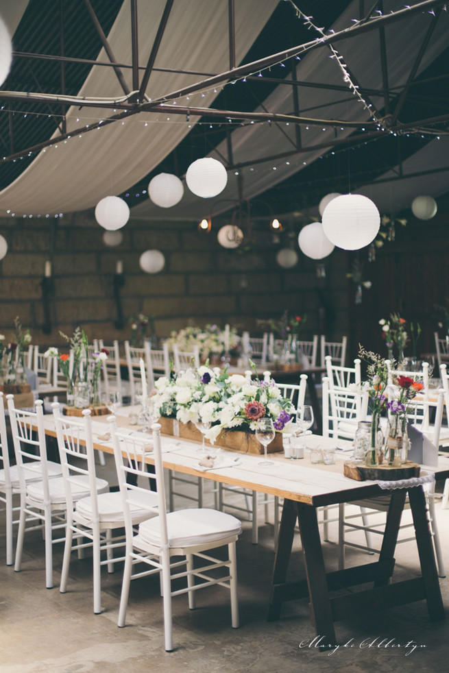 Barn wedding with fairy lights and paper lanterns. Grey White Farm Wedding, South Africa // Maryke Albertyn