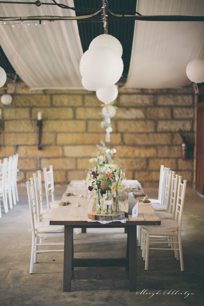 Barn wedding with fairy lights and paper lanterns. Grey White Farm Wedding, South Africa // Maryke Albertyn