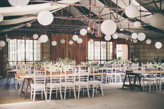 Barn wedding with fairy lights and paper lanterns. Grey White Farm Wedding, South Africa // Maryke Albertyn