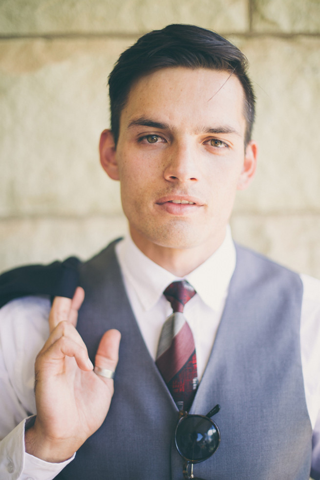 Stylish groom in grey. Grey White Farm Wedding, South Africa // Maryke Albertyn