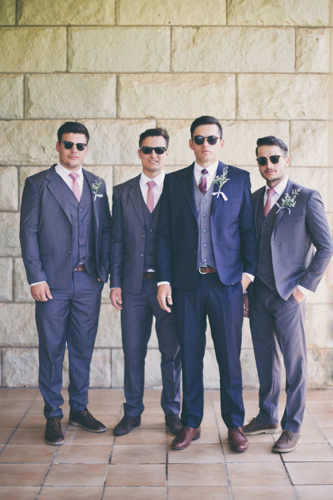 Handsome groomsmen in grey and navy. Grey White Farm Wedding, South Africa // Maryke Albertyn
