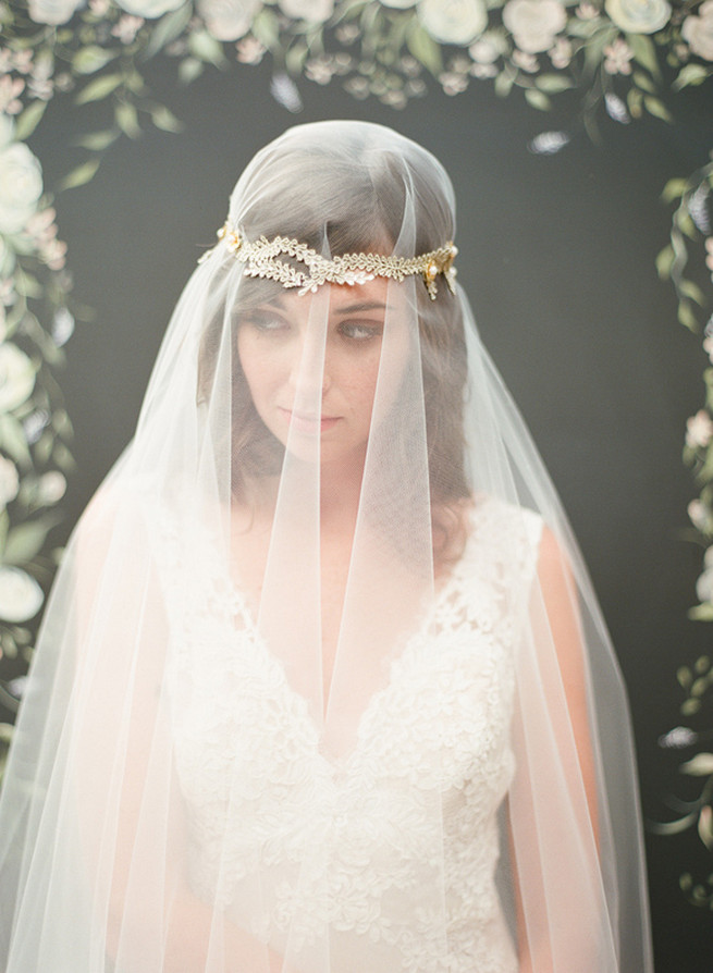 Delicate bridal headpieces, veils and handmade wedding accessories by Hushed Commotion Collection & exclusive designer interview on ConfettiDaydreams.com. Images by Brklyn View Photography.