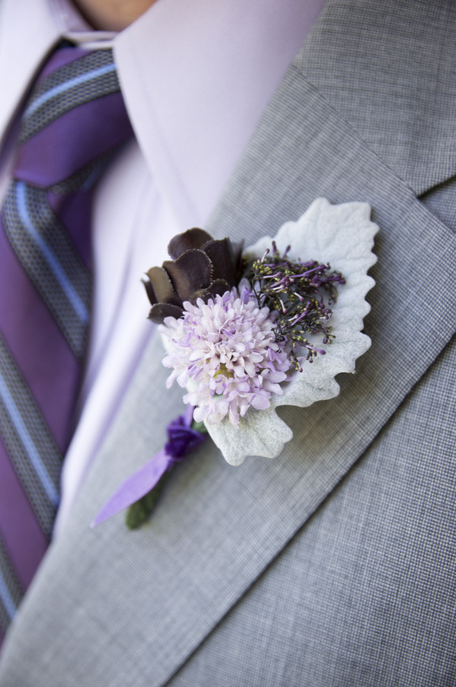 Succulent purple and grey Boutonniere  with lambs ear