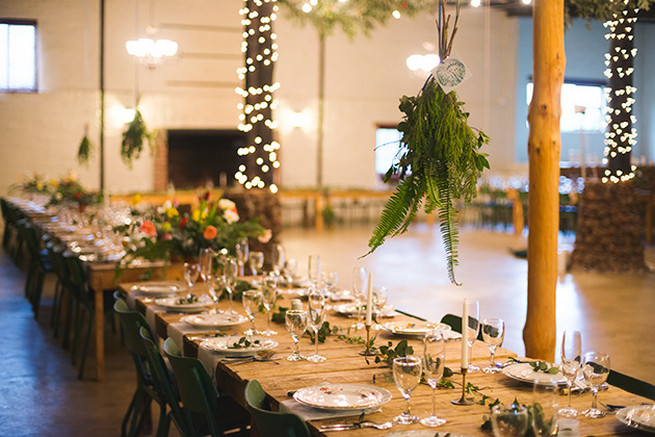 How to use natural greenery in decor bring the outdoors indoors for a woodlands Winter Wedding in deep blue, burgundy and emerald green // Knit Together Photography