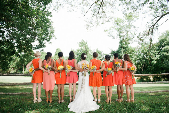 Bridesmaid dresses.  Coral Navy Mustard Wedding / Meredith McKee Photography