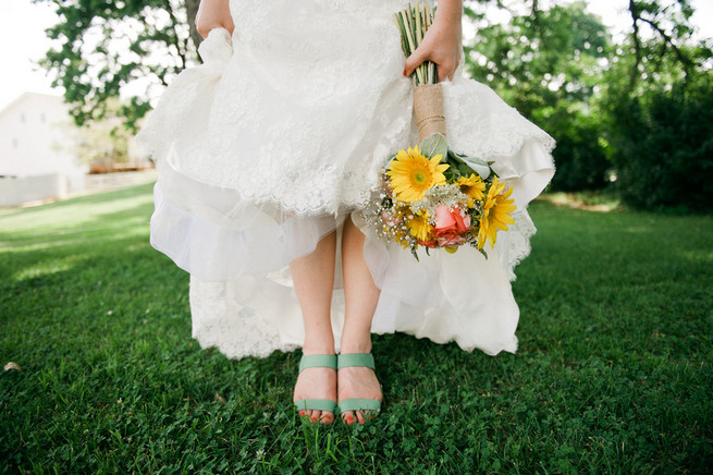 Sunflower bouquet.  Coral Navy Mustard Wedding / Meredith McKee Photography