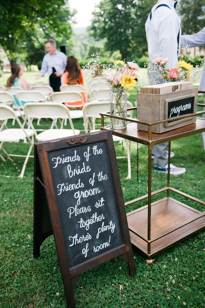 Chalkboard signage.  Coral Navy Mustard Wedding / Meredith McKee Photography