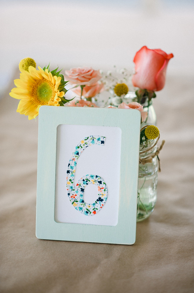 Table numbers Coral Navy Mustard Wedding / Meredith McKee Photography