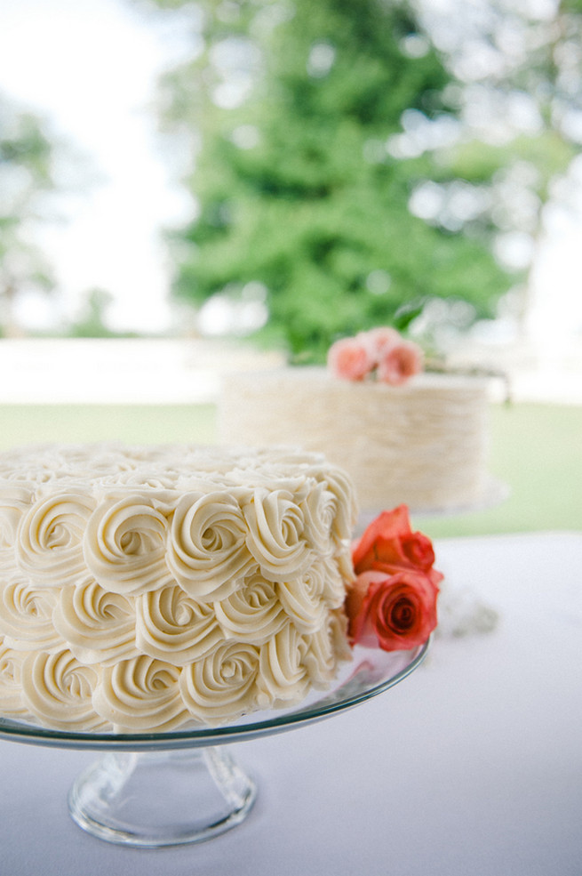 Ruffle wedding cake.  Coral Navy Mustard Wedding / Meredith McKee Photography