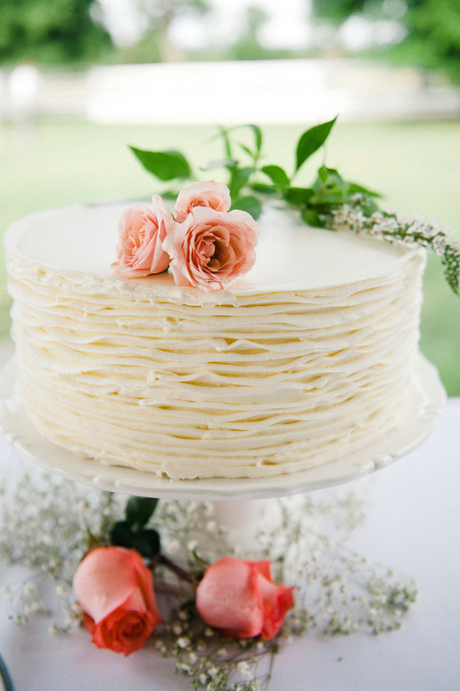 Ruffle wedding cake.  Coral Navy Mustard Wedding / Meredith McKee Photography
