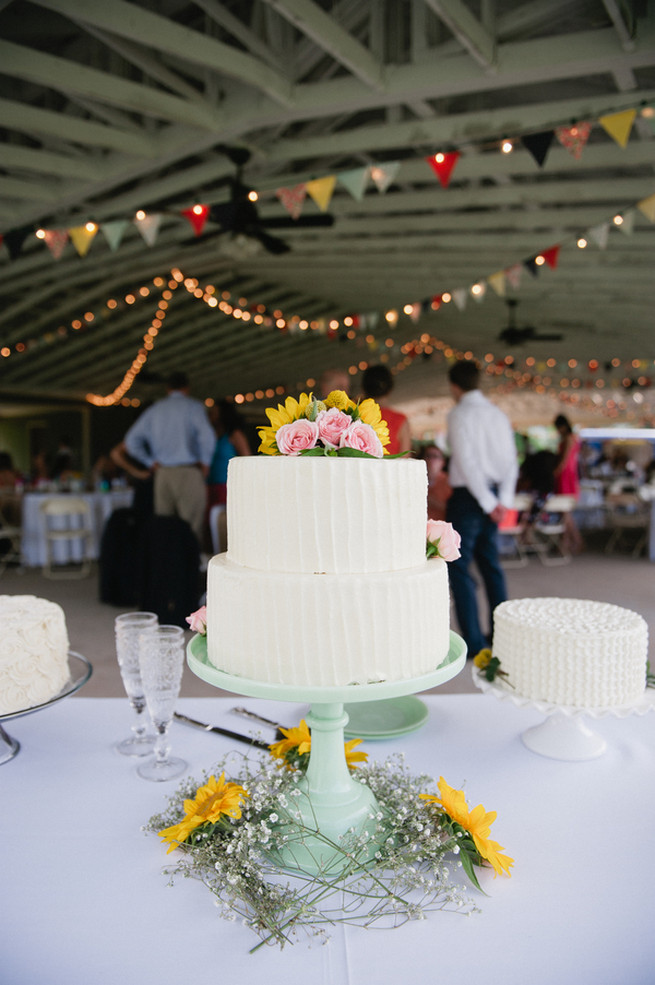 Wedding cake.  Coral Navy Mustard Wedding / Meredith McKee Photography