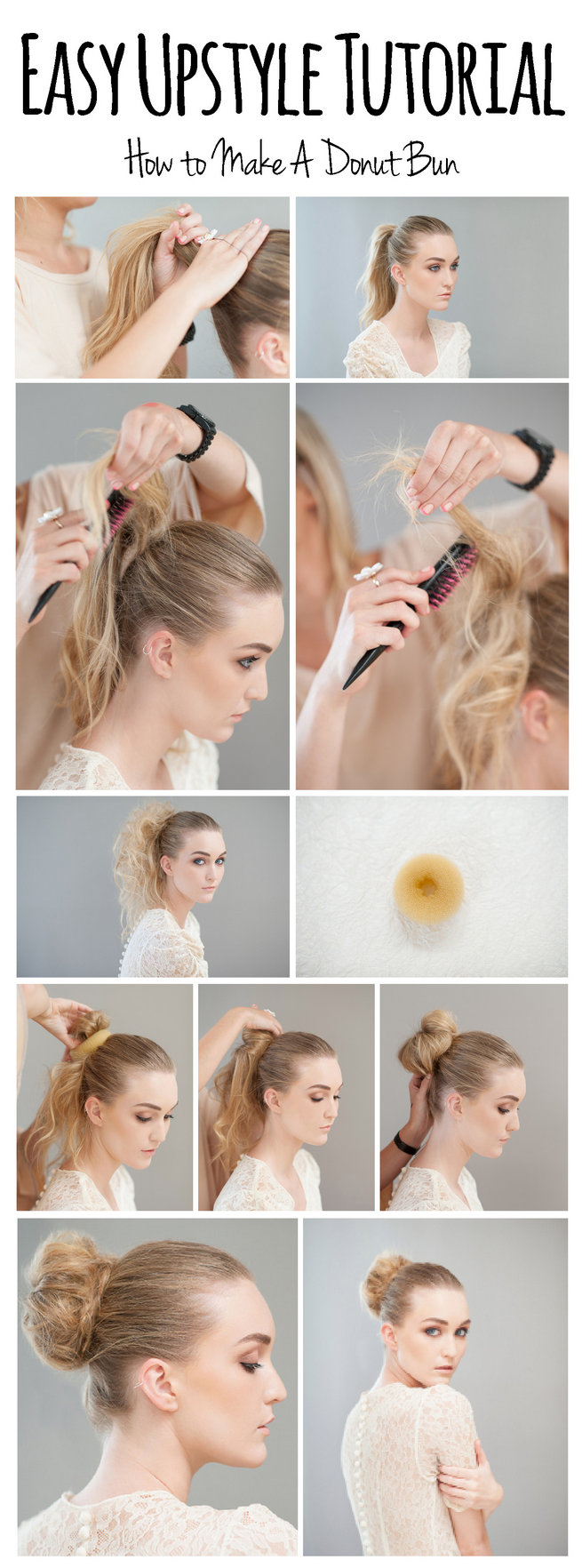 How to make a donut bun step by step. Hair & Make Up: Lisa Brown. Photography: Samantha du Toit