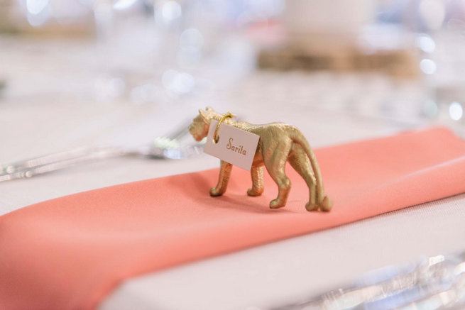 DIY gold painted animal escort cards / Claire Thomson Photography
