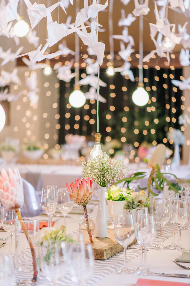 Paper cranes and proteas / Langkloof Roses Wedding, Cape Town - Claire Thomson Photography