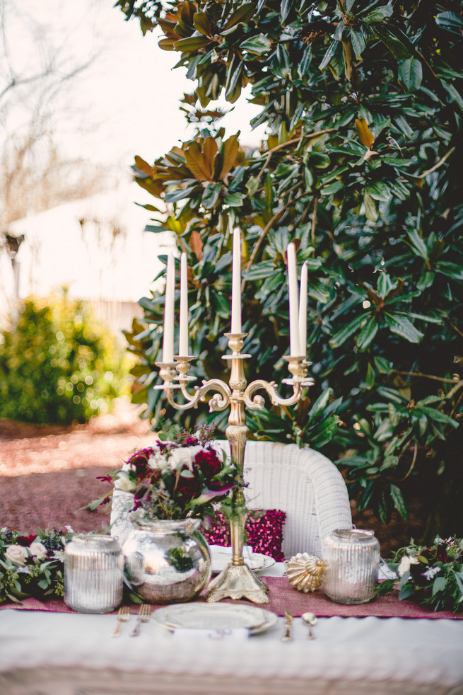 Gold and Marsala outdoor table - Marsala Wedding Tablescape - RedboatPhotography.net