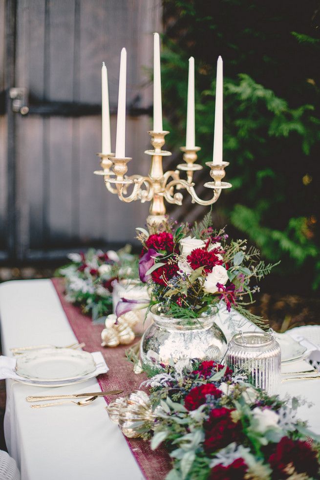 Marsala and gold elegant wedding table Marsala Wedding Tablescape - RedboatPhotography.net