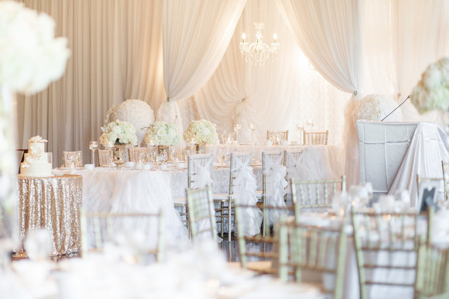Glam white reception tables - Vintage-Inspired White Glamorous Wedding Wedding - Haley Photography