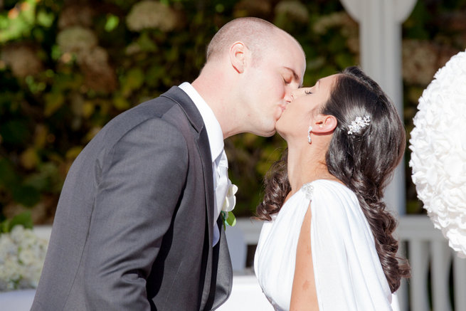 First Kiss - Vintage-Inspired White Glamorous Wedding Wedding - Haley Photography