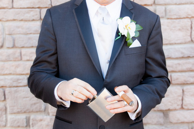 Groom cigar - Vintage-Inspired White Glamorous Wedding Wedding - Haley Photography