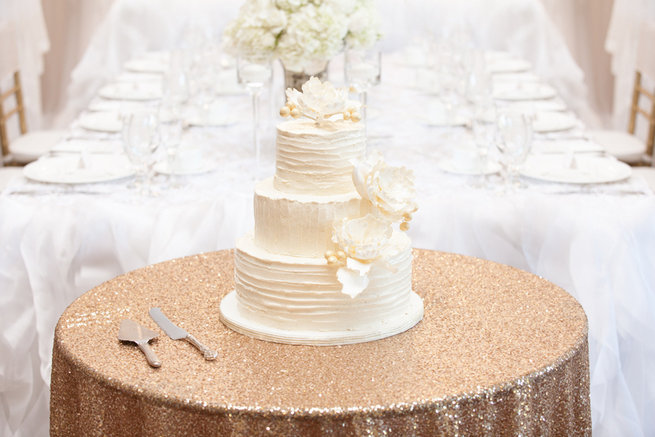 White wedding cake with white peony flowers - Vintage-Inspired White Glamorous Wedding Wedding - Haley Photography