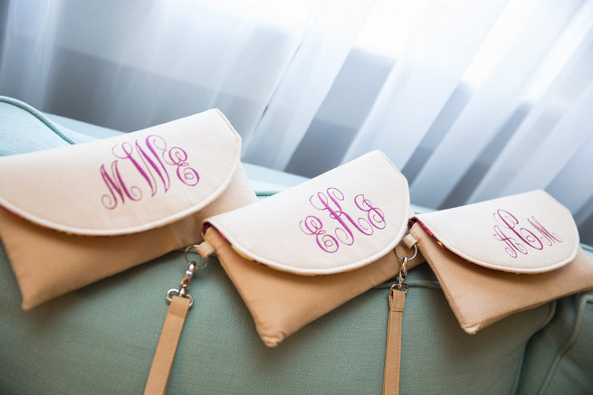 Monogrammed bridesmaid purses  - Beautiful Burgundy and Tan Wedding - Molinski Photo