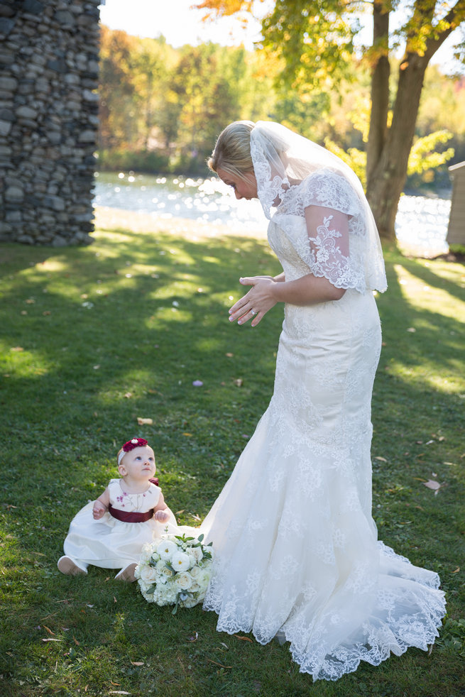 Adorable baby flower girl  - Beautiful Burgundy and Tan Wedding - Molinski Photo