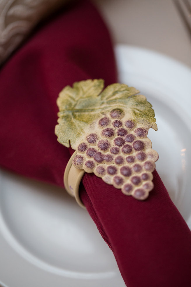 Grape napkin holders for wine themed wedding - Beautiful Burgundy and Tan Wedding - Molinski Photo