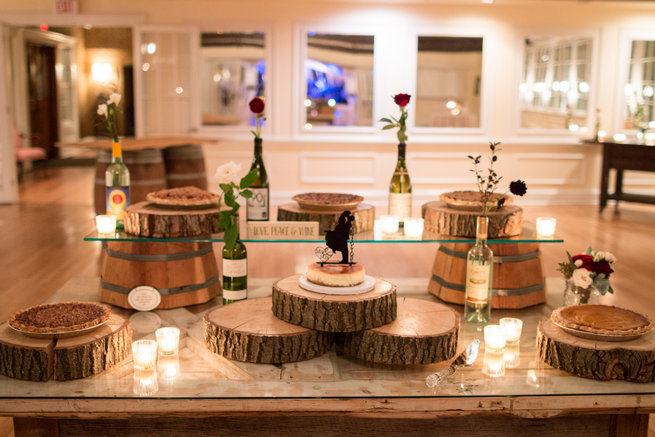 Rustic dessert table - Beautiful Burgundy and Tan Wedding - Molinski Photo