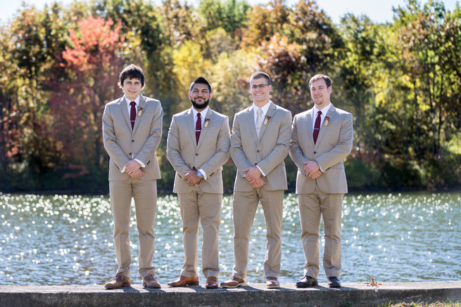 Tan and burgundy groomsmen  - Beautiful Burgundy and Tan Wedding - Molinski Photo