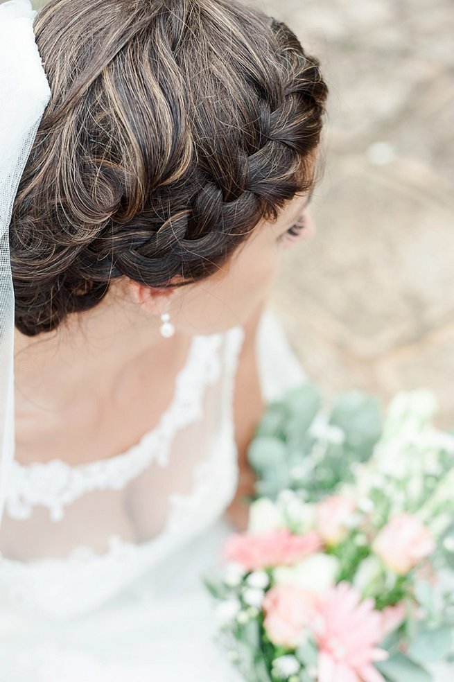 Wrap around bridal braid / Coral and Green South African Wedding // D'amor Photography