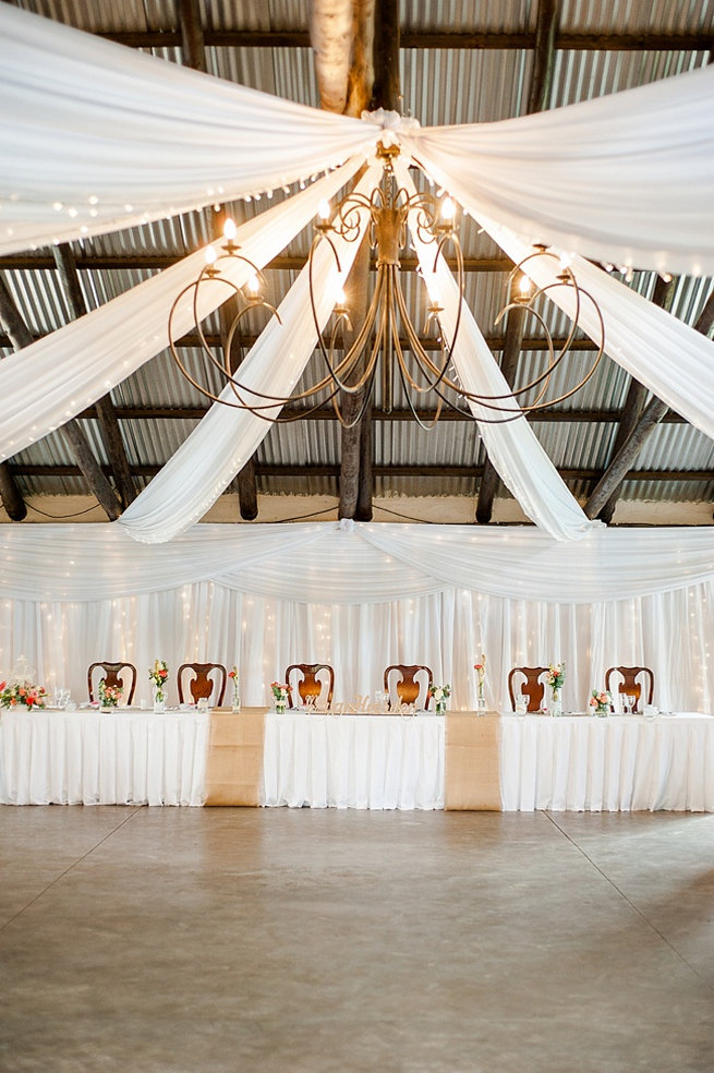 Wedding venue draping rustic / Coral and Green South African Wedding // D'amor Photography