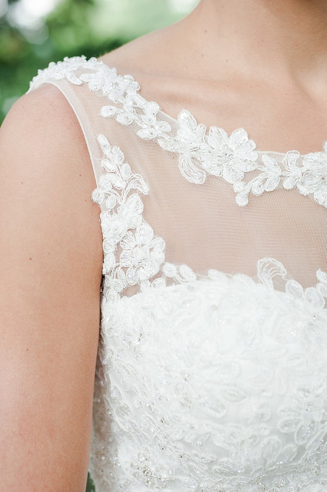 Sheer lace embellished wedding dress / Coral and Green South African Wedding // D'amor Photography