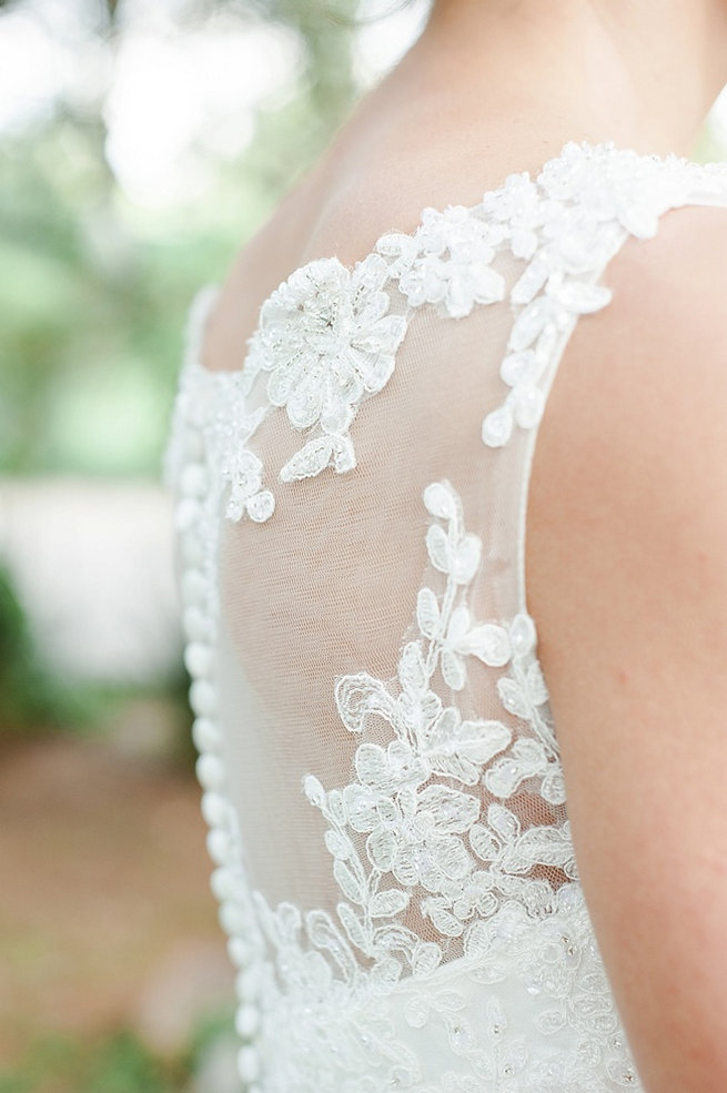 Sheer lace embellished wedding dress / Coral and Green South African Wedding // D'amor Photography