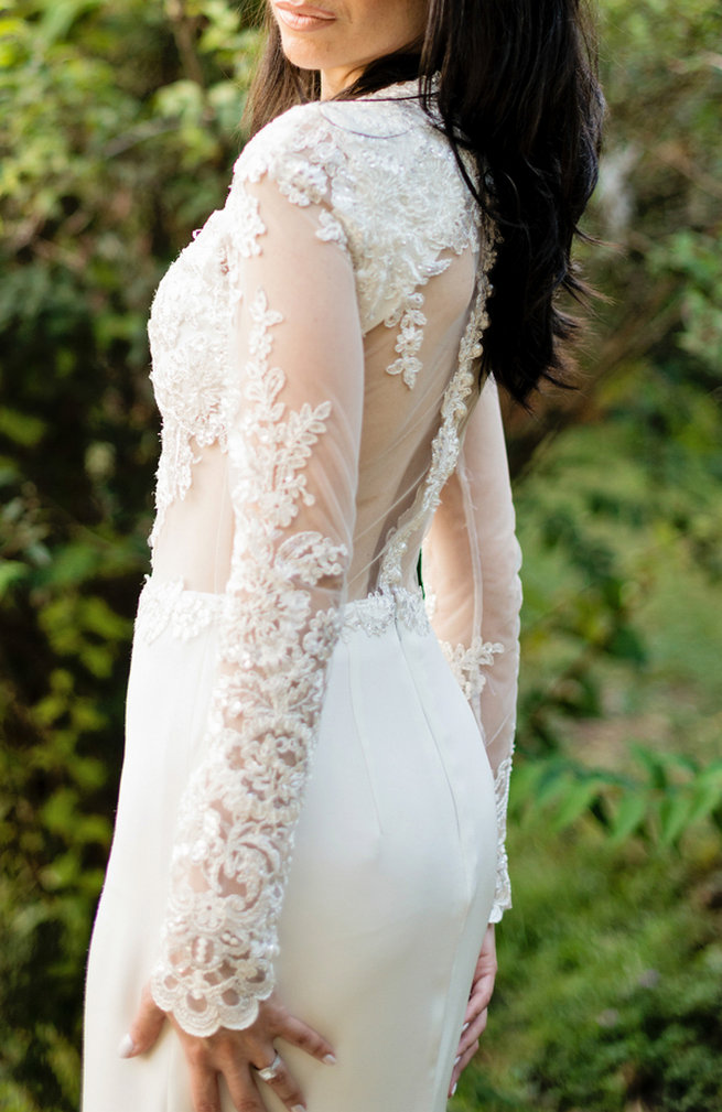 Sheer long sleeved wedding dress, backless and oh so chic . Elopement in Rome, Italy - Rochelle Cheever Photography