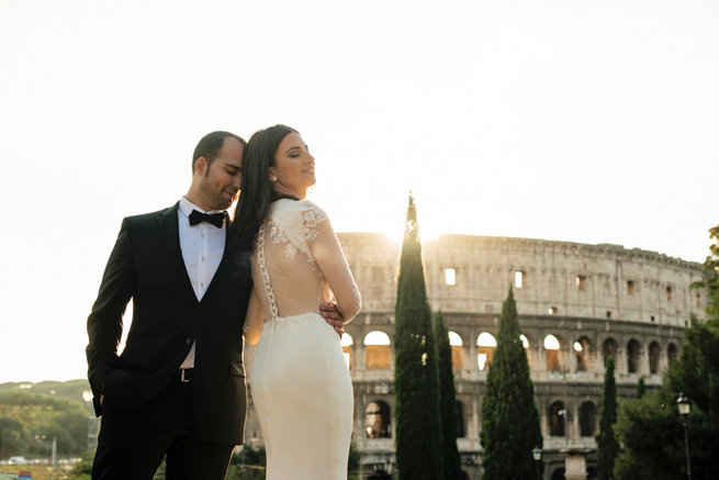 Sheer long sleeved wedding dress, backless and oh so chic . Elopement in Rome, Italy - Rochelle Cheever Photography
