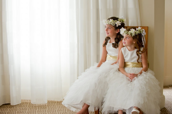 Flower girls with floral wreaths / Blush and Gold Romantic, Glitzy Wedding - Andi Diamond Photography 