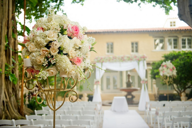 White and blush romantic wedding ceremony florals. Blush and Gold Romantic, Glitzy Wedding - Andi Diamond Photography 