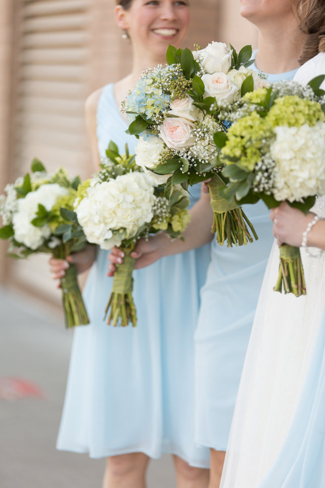  Hydrangea abd babys breath white and green bouquet. Modern Urban Wedding at Old Cigar Warehouse / Ryan and Alyssa Photography