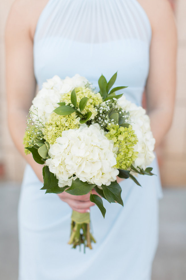  Hydrangea abd babys breath white and green bouquet. Modern Urban Wedding at Old Cigar Warehouse / Ryan and Alyssa Photography