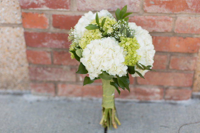  Hydrangea abd babys breath white and green bouquet. Modern Urban Wedding at Old Cigar Warehouse / Ryan and Alyssa Photography
