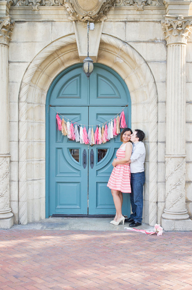 Pink tassle backdrop. Wedding Anniversary Photo Ideas by Peterson Photography 