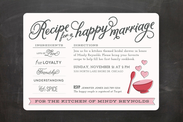 Recipe Themed Bridal Shower Invitation Wording 2