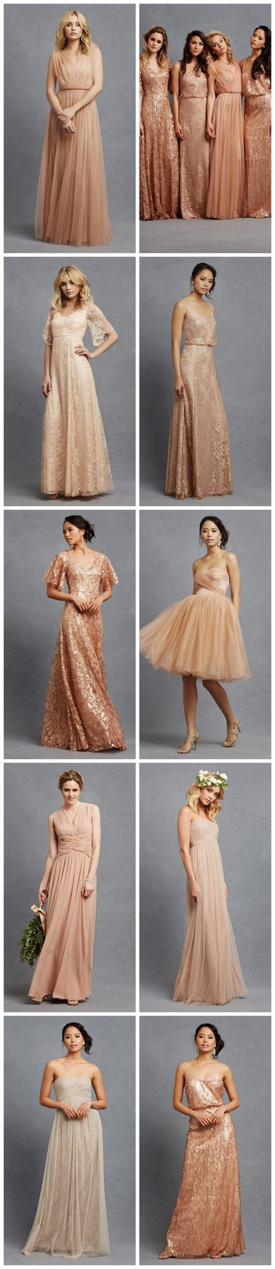 Blush bridesmaid dresses in so many gorgeous silhouettes and fabrics!