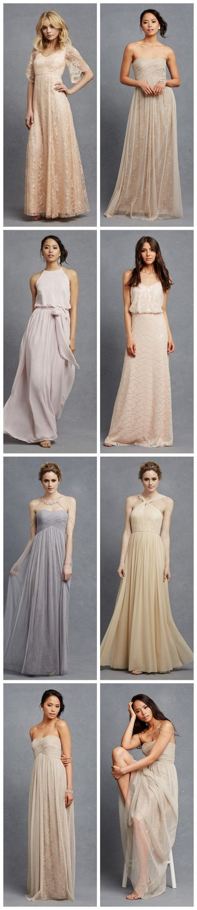 Chic, Neutral bridesmaid dresses in so many gorgeous silhouettes and fabrics!