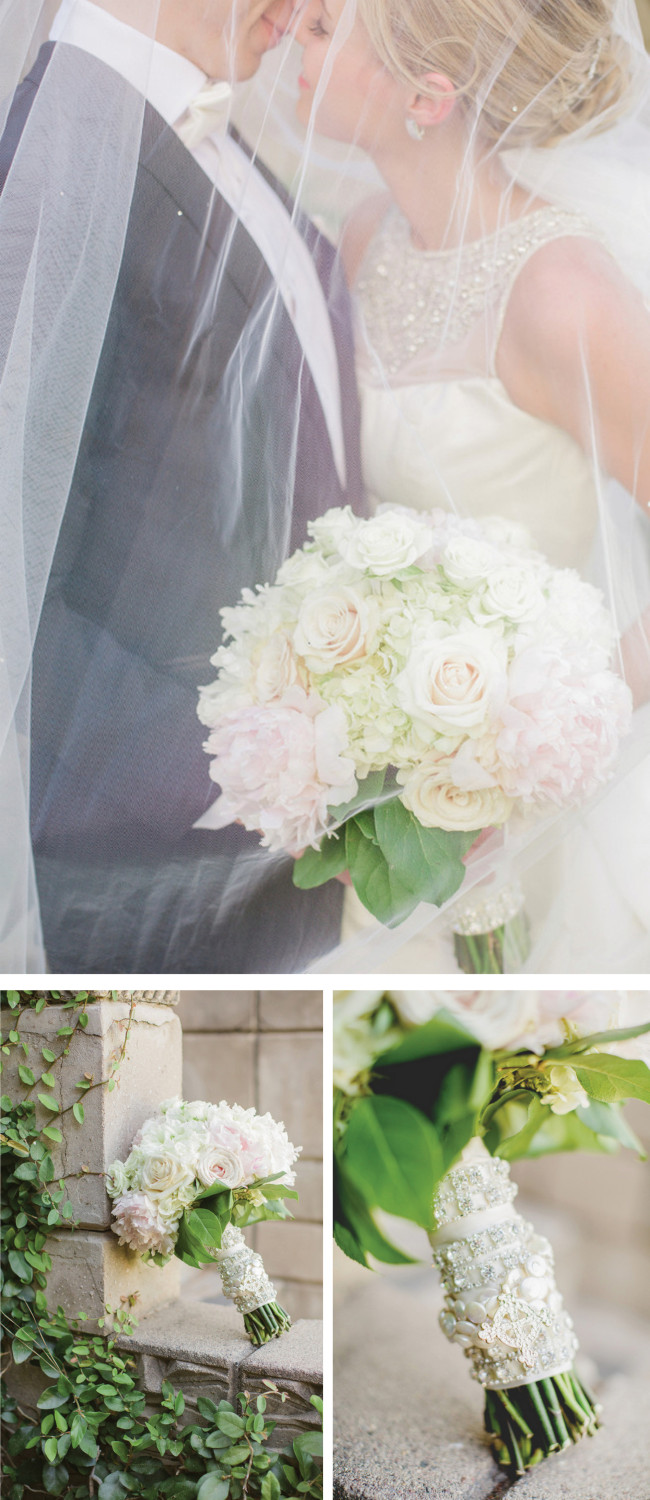 Breathtaking Wedding Bouquet: Gorgeous white and blush bouquet of peonies, roses and hydrangea. Click to blog for more gorgeous bouquet ideas.
