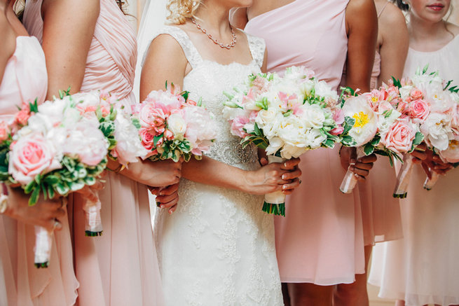 Breathtaking Wedding Bouquet Recipe: White peony, white roses and pink spring blossoms. Click to blog for more gorgeous bouquet ideas.