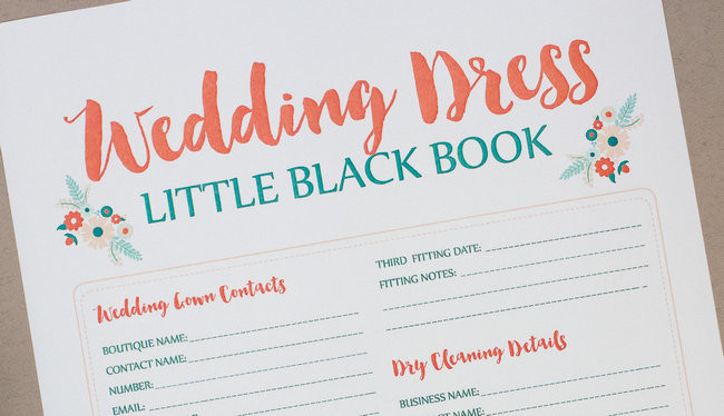 This free wedding dress planning timeline printable is a cute checklist AND printable worksheet to add wedding dress contacts & fitting details! Get it now: https://confettidaydreams.com/wedding-dress-planning-timeline