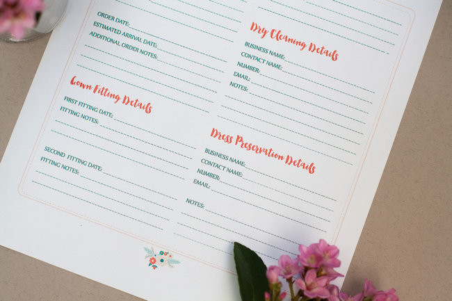 This free wedding dress planning timeline printable is a cute checklist AND printable worksheet to add wedding dress contacts & fitting details! Get it now: https://confettidaydreams.com/wedding-dress-planning-timeline