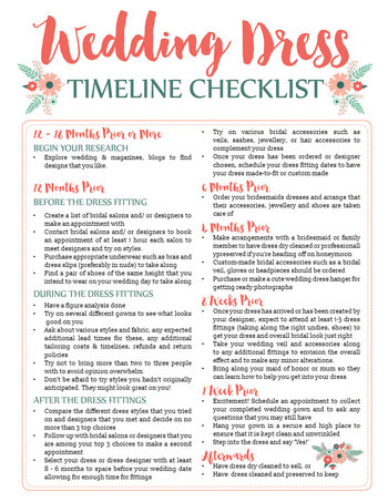 This free wedding dress planning timeline printable is a cute checklist AND printable worksheet to add wedding dress contacts & fitting details! Get it now: https://confettidaydreams.com/wedding-dress-planning-timeline